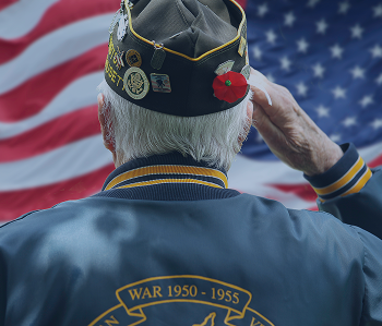Older veteran saluting American flag