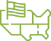 green map of usa with american flag