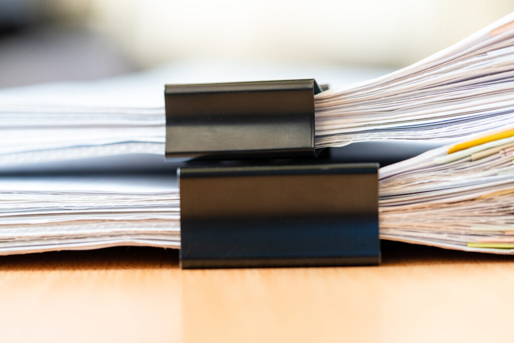 Documents paper files on work desk home office