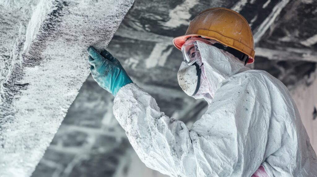 Specialist carefully removing asbestos from building interior