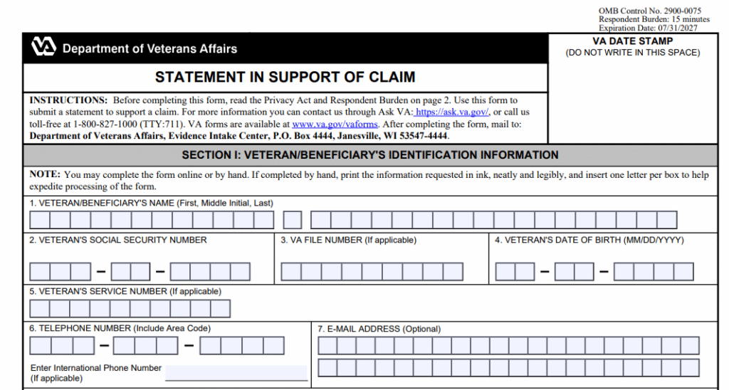 VA Form 21-4138